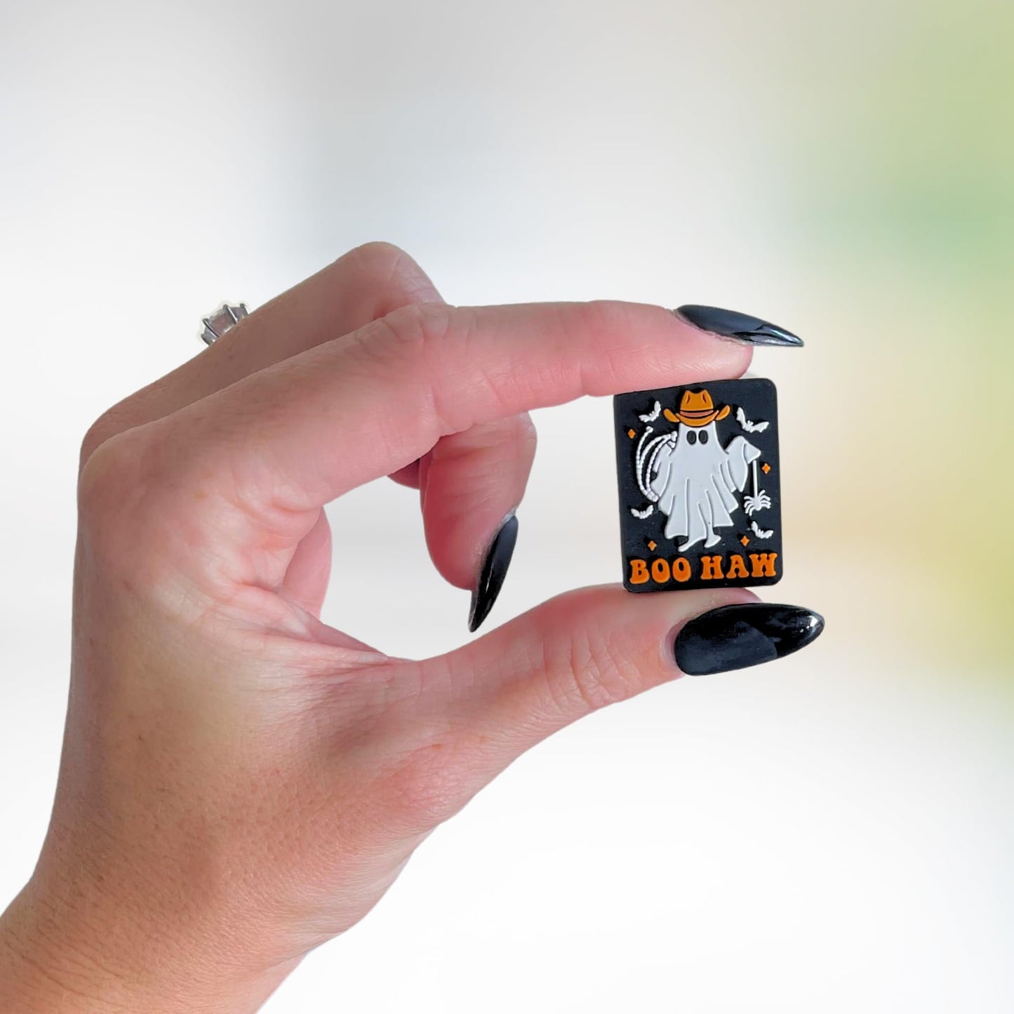 Boo Haw Cowboy Ghost Halloween Silicone Focal Bead 12 pk Bulk Charm Freshie Hanger DIY Beadable Pen Makeup Brush Keychain