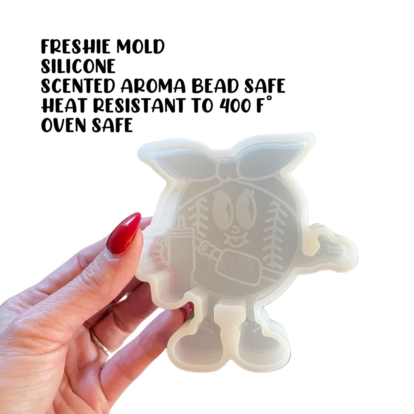 Baseball Softball Sports Ball Girl Holding Tumbler with Handle Boujee Car Freshie Silicone Mold 3.7x4x0.8” Scented Aroma Beads Cardstock