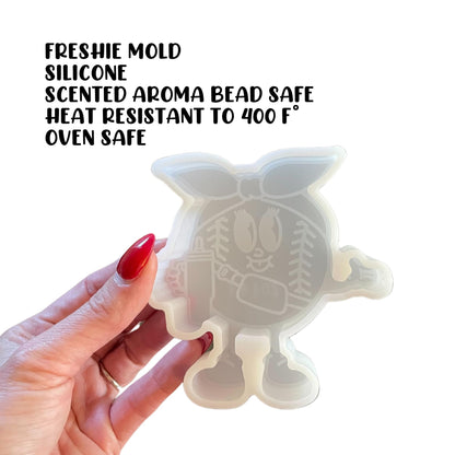 Baseball Softball Sports Ball Girl Holding Tumbler with Handle Boujee Car Freshie Silicone Mold 3.7x4x0.8” Scented Aroma Beads Cardstock