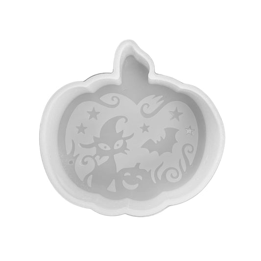 Pumpkin with Cat and Bat Fall Halloween Unique Car Freshie Silicone Mold 4.1x3.9x0.8 Daisy Spooky Ghost Jack O Lantern Aroma Beads Oven Safe