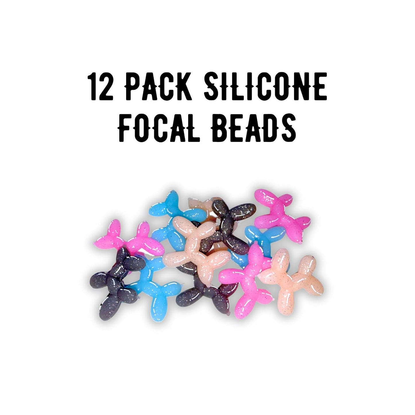 Balloon Animal Dog Silicone Focal Bead 12pk Bulk 1.1x1.05” Character DIY Beadable Pen Keychain Unique Supplies Car Freshie DIY