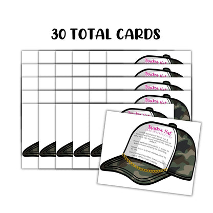 Trucker Hat Care Instruction Cards 30pk 4.25x5.5” Die Cut Patch Press Custom Cleaning Guide Packaging Thank You Boutique Tag DIY