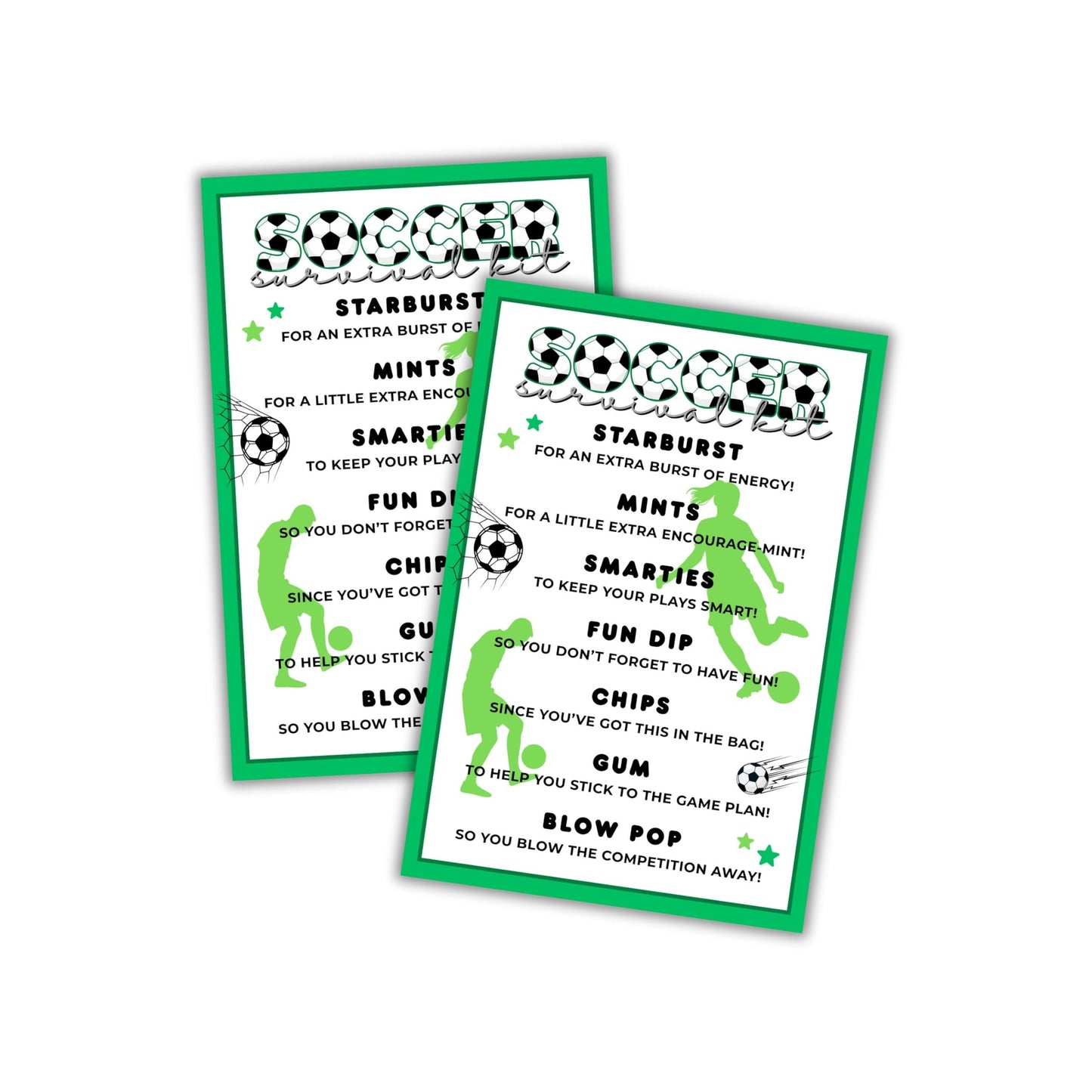 Soccer Team Survival Kit Cards 30pk 4x6” List Tag Labels Emergency Wel ...