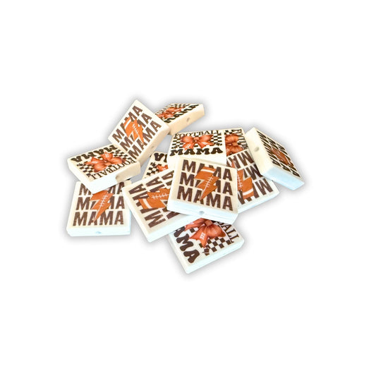Football Mamas Square Silicone Focal Beads 12pk 2.7cm Lightening Sports Bow for Beadable Pens Freshie Hangers Keychains Coach Gift