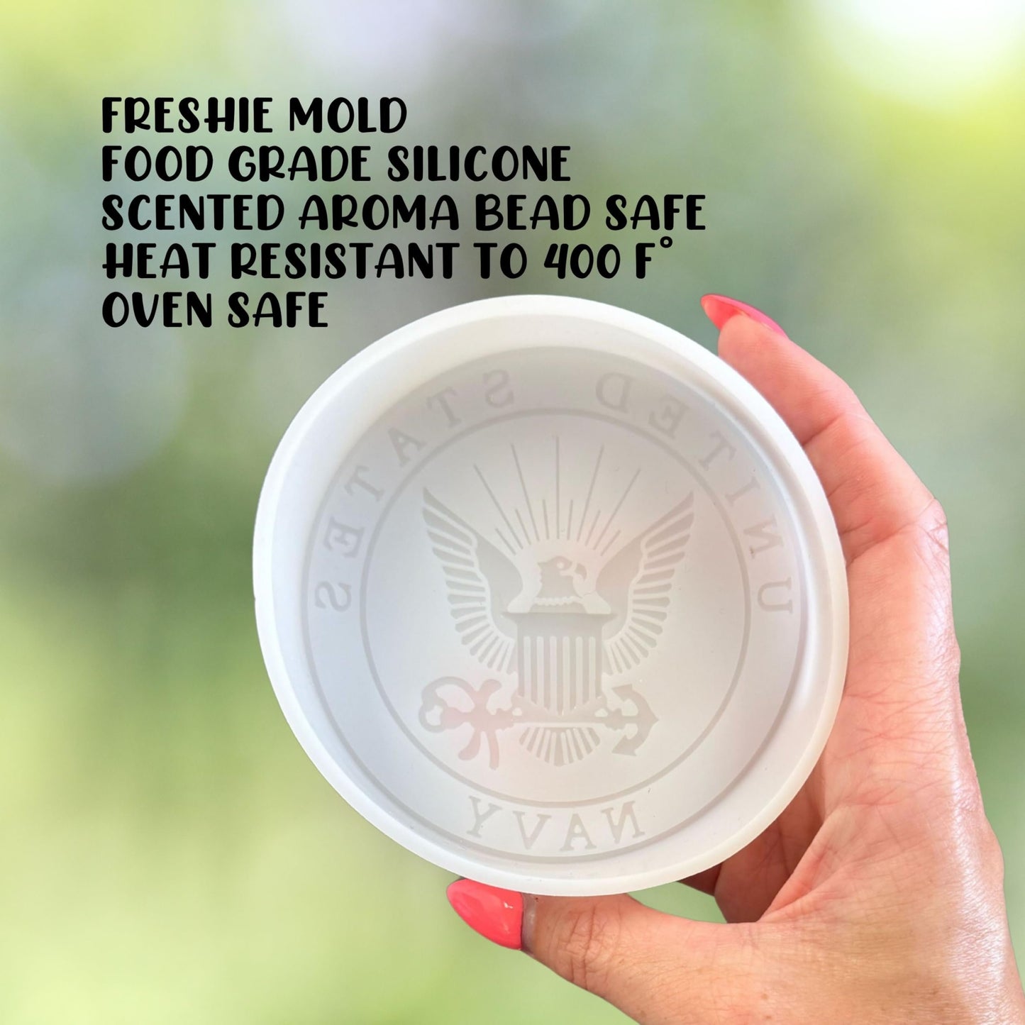 Military United States Branch Silicone Freshie Mold 4” Circle 0.8” D Scented Aroma Beads Men’s Patriotic Aviation Sailing Veteran Soldier American Flag USA