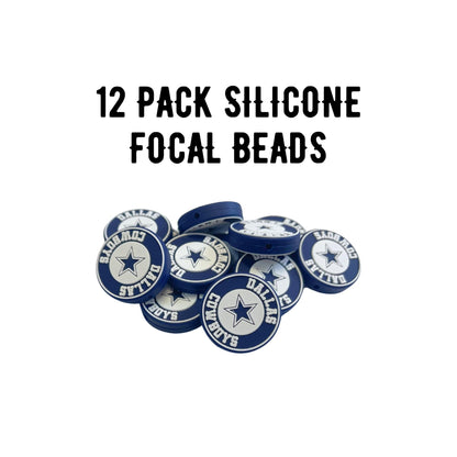 Dallas Focal Bead Sports Football Logo 12pk 1.18” for Bulk Keychains Silicone Charm Cowboy Beadable Pens Freshie Hangers Blue and Silver