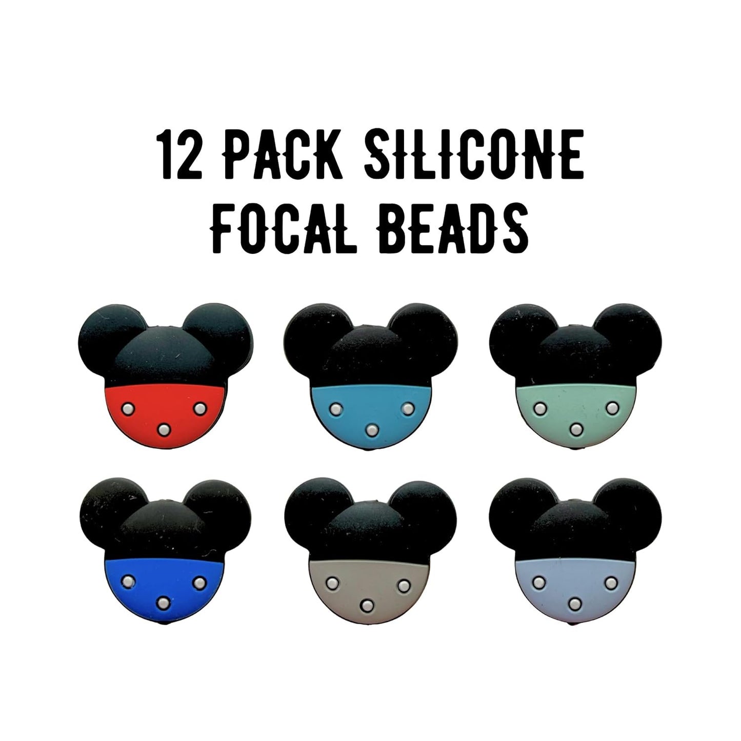 Mouse Ears Silicone Focal Beads 12pk Bulk 0.97x1.18” Magical Beadable Pen Character DIY Bracelet Making Kit Castle Keychain Mixed Craft