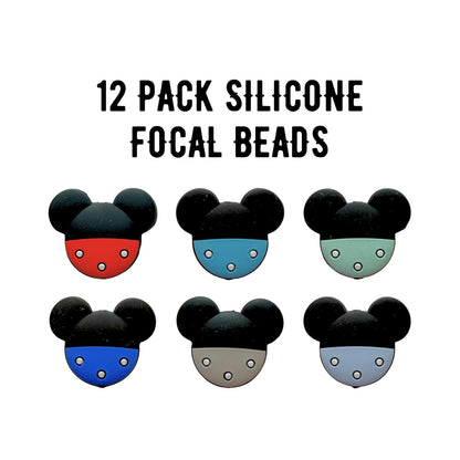 Mouse Ears Silicone Focal Beads 12pk Bulk 0.97x1.18” Magical Beadable Pen Character DIY Bracelet Making Kit Castle Keychain Mixed Craft
