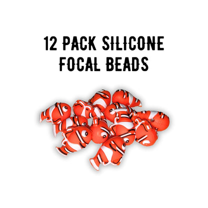 Clown Fish Orange 3D Silicone Focal Beads 12pk Bulk 0.7x0.57x1.1” Finding Character Ocean Beadable Pen 2 Hole Slider Sea Kit Supplies