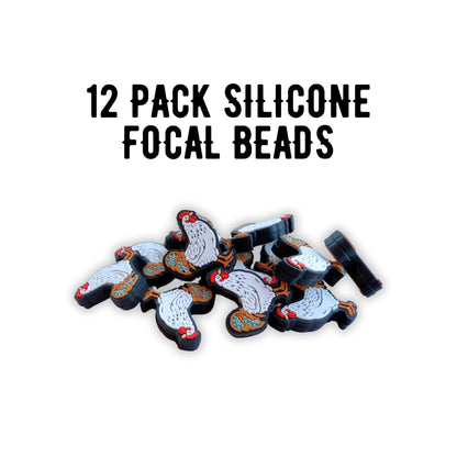 Chicken Hen Conch Teal Tail Feathers Farm Animal Silicone Focal Beads Bulk 12pk for Beadable Pens Keychains Dog Mom Freshie Hangers