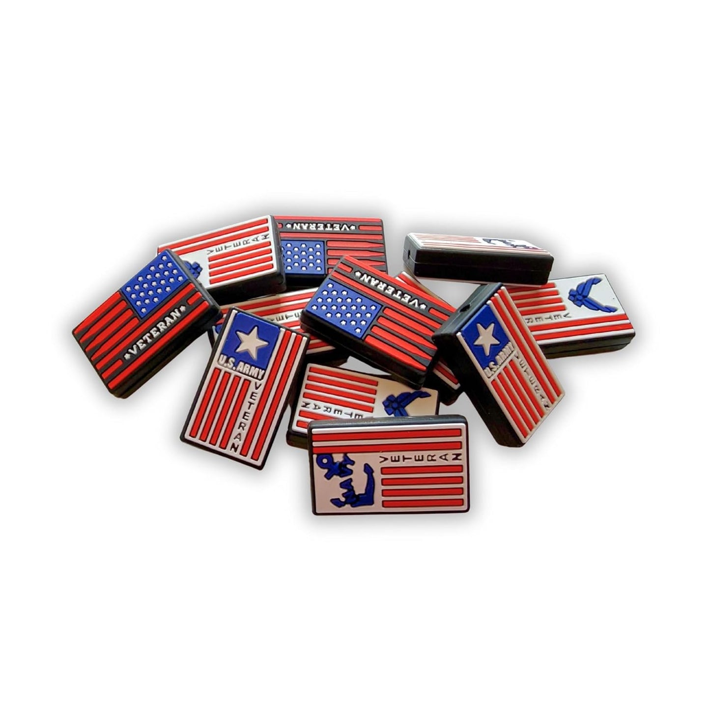 U.S. Military Veteran Silicone Focal Bead 12pk Bulk Armed Forces Bullet 1.18x0.8” American Foreign Wars Patriotic Mixed Beadable Keychain