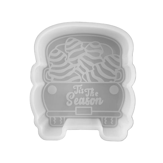‘Tis The Season Truck with Little Christmas Tree Treat Freshie Car Silicone Mold 3.6x4x0.8 White Tree with Red and Green Sprinkles Debbie