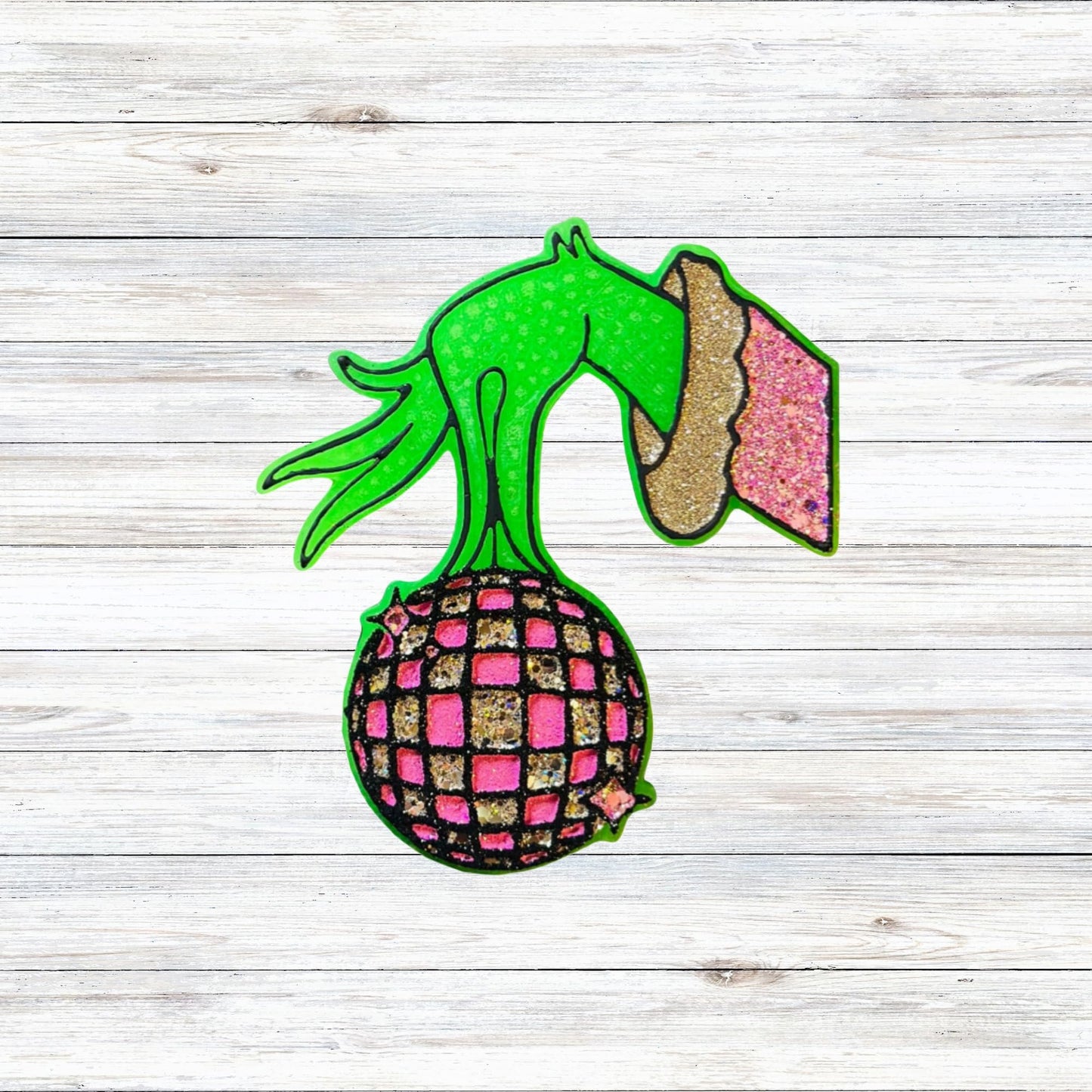 Grouch Hand Green Man Holding Disco Ball Car Freshie Silicone Mold 3.5x4.1x0.8” Christmas Villain Trendy Cardstock Holiday Stole Christmas