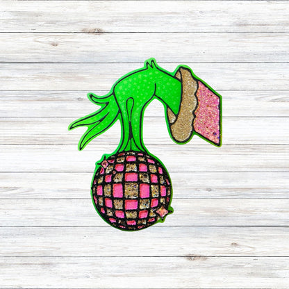 Grouch Hand Green Man Holding Disco Ball Car Freshie Silicone Mold 3.5x4.1x0.8” Christmas Villain Trendy Cardstock Holiday Stole Christmas