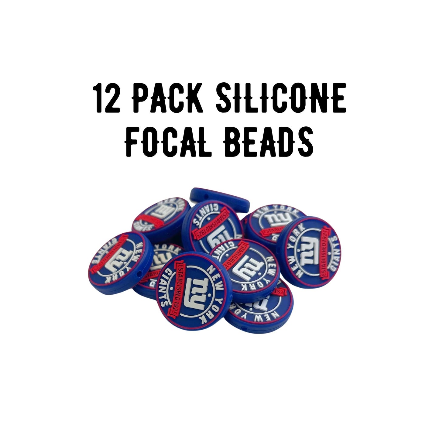Lashicorn New York Focal Bead Sports Football Shaped 12pk 1.1” for Bulk Keychains Silicone Charm NY Beadable Pens Freshie Hangers Pro Game Day