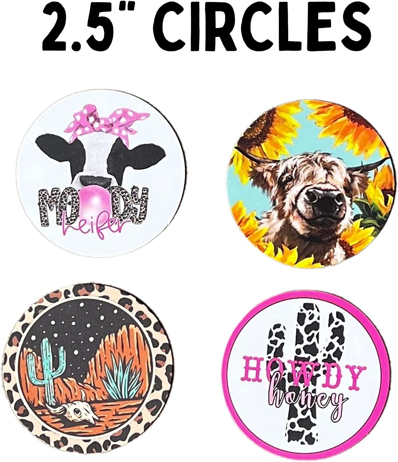 Freshie Cardstock Cutouts Rounds 2.5” inch for Freshies Random Mix | 32 pk | For Scented Aroma Beads Bake with Mold for Car Freshie Designs, Western, Cow, Leopard, Aztec, Howdy, Bull Skull