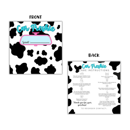 Cow Print Western Cardstock Inserts for Car Freshie Bags 30pk 5.6x5.6” Packaging Care Instructions Ideal for Sacks 6” Square Backers for Customers