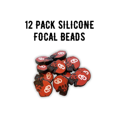 Oklahoma Football Helmet Silicone Focal Bead 12pk 0.95x1.2” Fan University Sports Beadable Pen Bulk Keychain Soon Red Supplies DIY