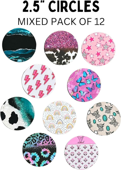 Boujee Patterns Freshie Cardstock Cutouts Rounds 2.5” inch | 12 pk Mixed Scented Aroma Beads Bake for Car Freshie Designs Inserts Marble Butterfly Lightning Bolt Highland Cow