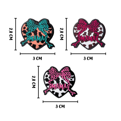 Bow Cow Print Western Style Mama and Heart Shaped Silicone Focal Bead 3cm 12pk Mixed Colors 4pcs Each Design Dog Mom for Beadable Pens Keychains Freshie Hangers