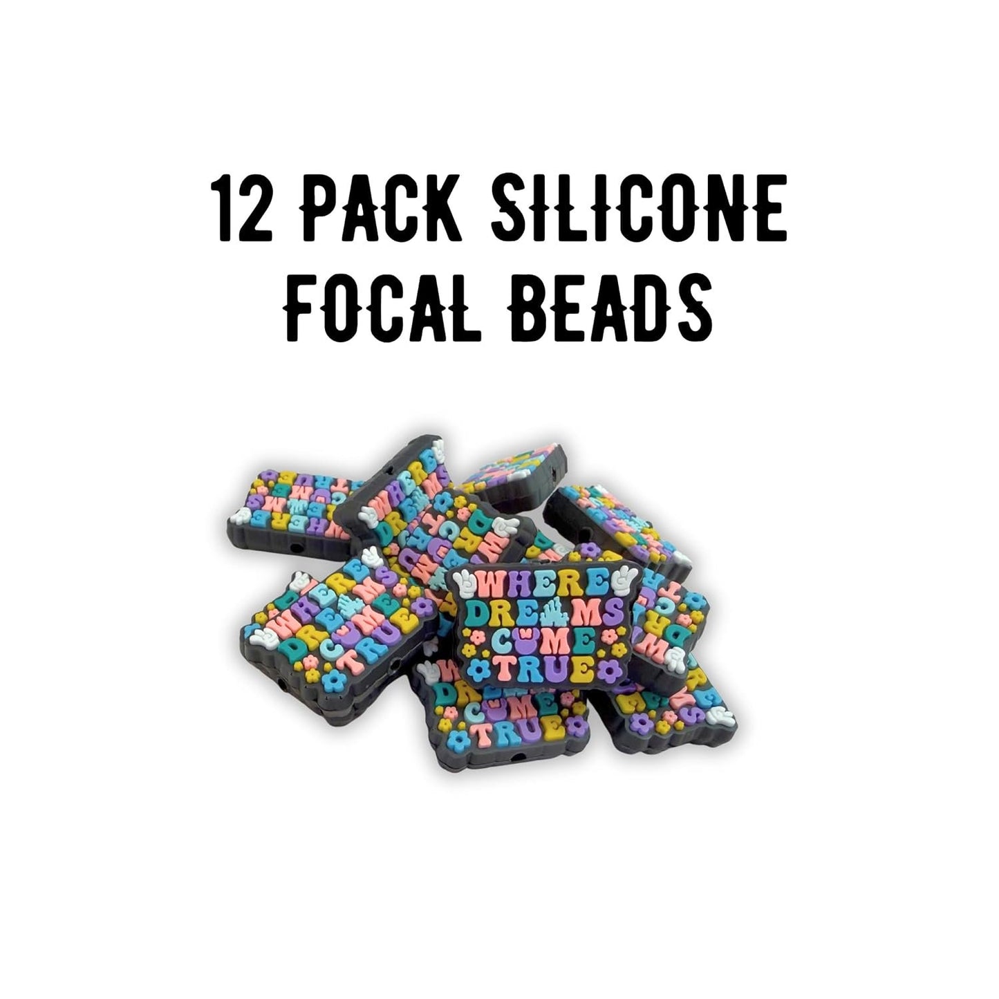 Where Dreams Come True Magical Themed Silicone Focal Bead 12pk Bulk 1.2x0.75” Enchanted Beadable Pen DIY Supplies Characters