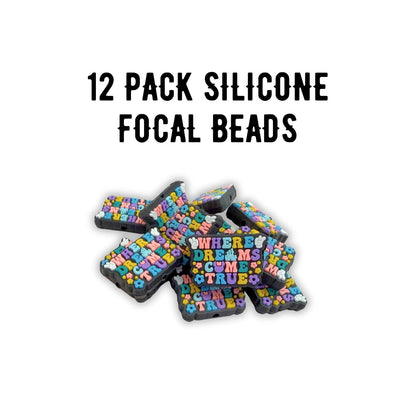 Where Dreams Come True Magical Themed Silicone Focal Bead 12pk Bulk 1.2x0.75” Enchanted Beadable Pen DIY Supplies Characters