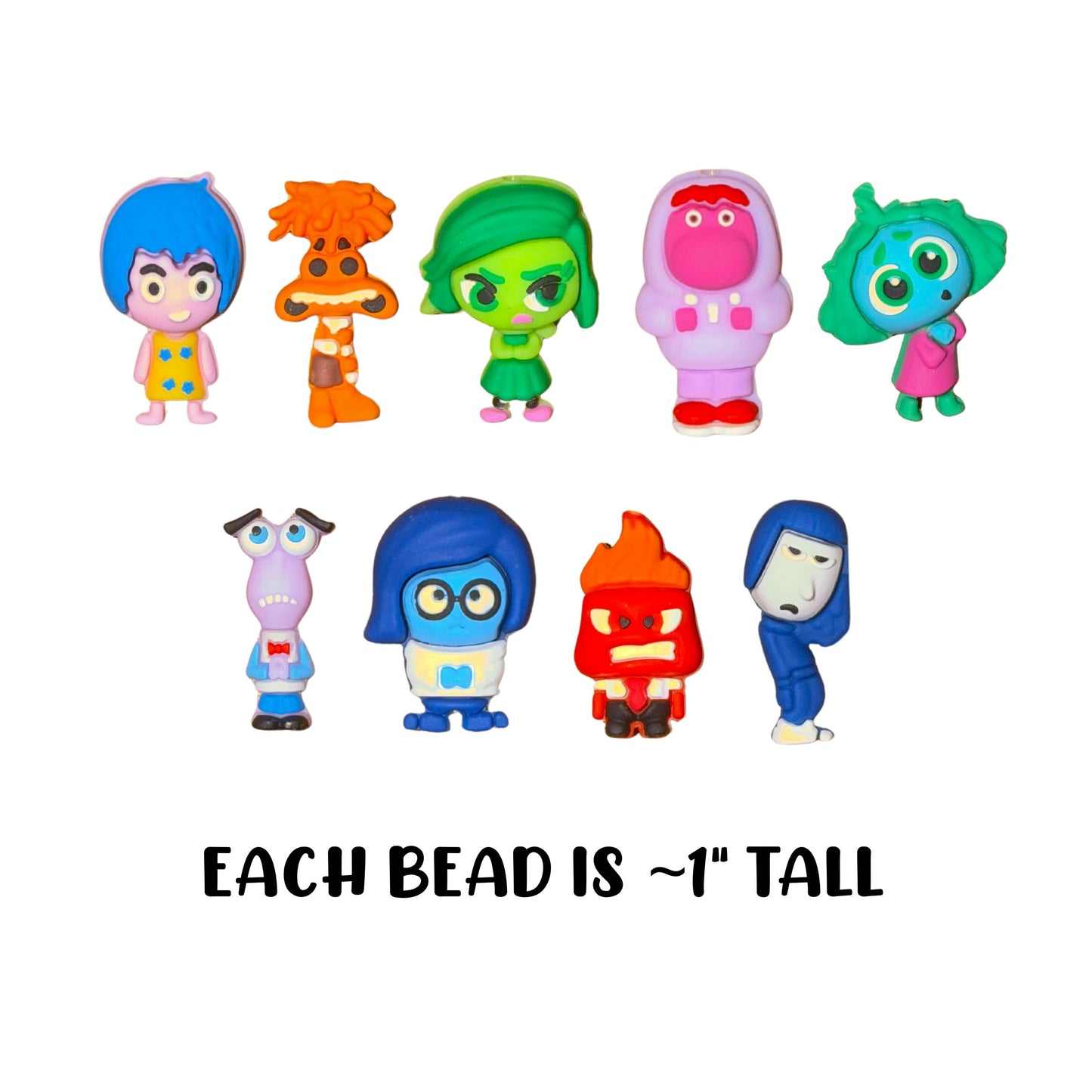 Lashicorn Emotions Characters Silicone Focal Beads Movie Joy Anger Sadness Embarrassment Mixed Bulk 12pk 3cm for Beadable Pen Keychain