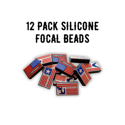 U.S. Military Veteran Silicone Focal Bead 12pk Bulk Armed Forces Bullet 1.18x0.8” American Foreign Wars Patriotic Mixed Beadable Keychain
