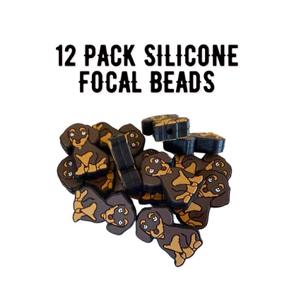 Dachshund Wiener Dog Focal Bead Silicone 12pk Puppy Brown Black for Beadable Pens Freshie Hanger Dog Mom Paw Print Lover Furry Friend