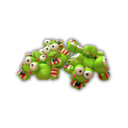 Frog Big Eyes Hello 3D Silicone Focal Bead 12pk Bulk Kitty Kerop 1.15x0.87” Character Beadable Keychain Pen 2 Holes Slider San Striped Shirt