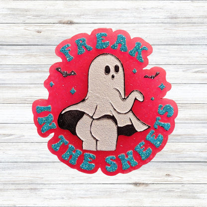 Freak in The Sheets Ghost Boo Silicone Car Freshie Mold Halloween Funny 4.1x4.1x0.8” Boujee Fall Pumpkins Black Cat Aroma Beads Oven Safe
