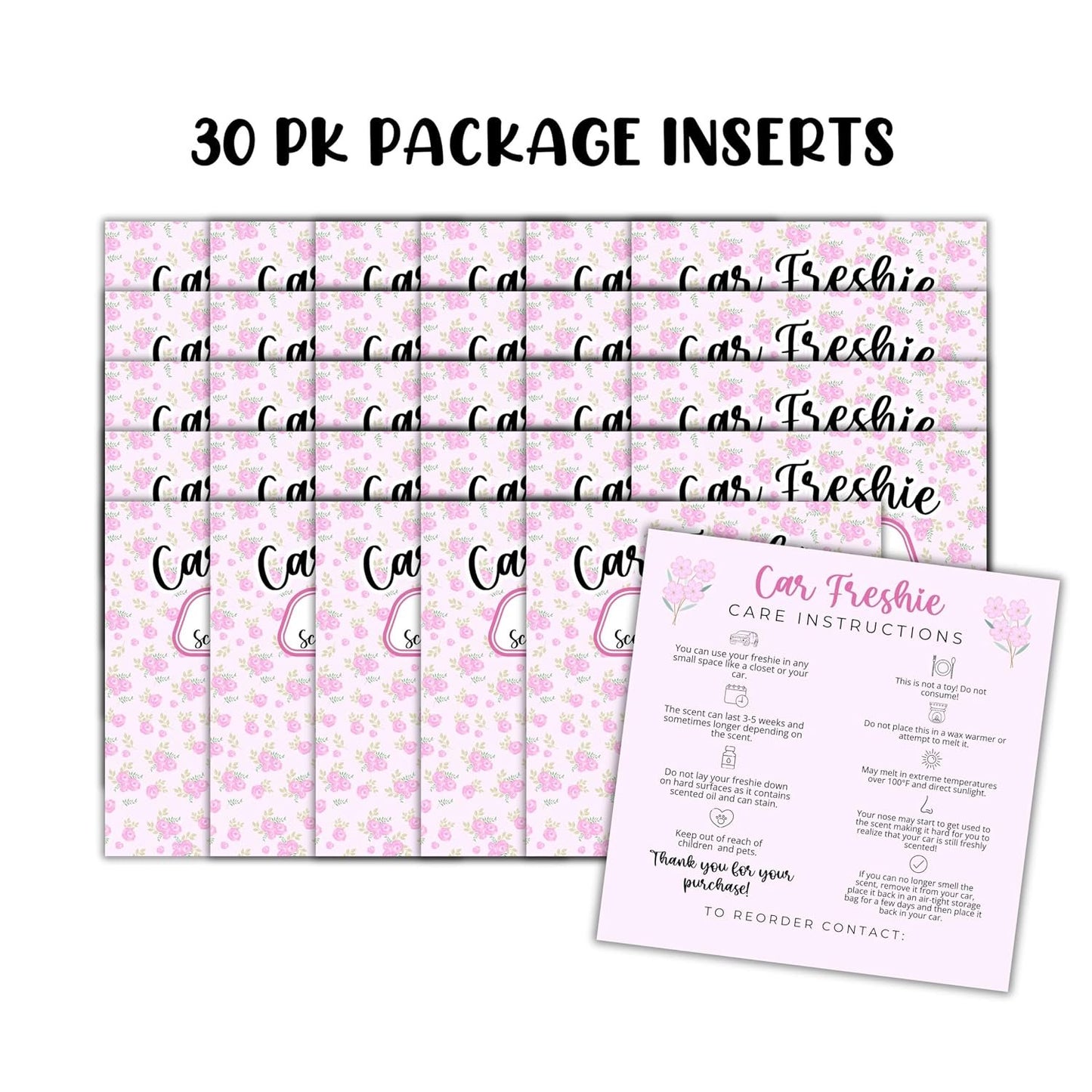 Floral Cardstock Inserts for Freshie Bags 30pk 5.6x5.6” Packaging Care Instructions Ideal for Sacks 6” Square Backers for Customers Flowers Chic