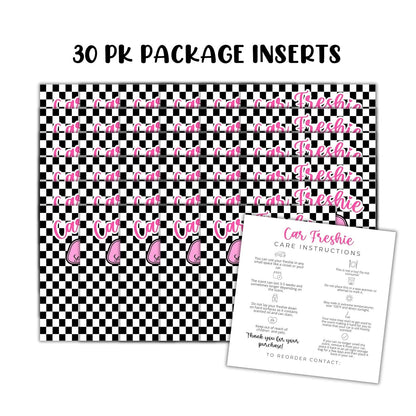 Black White Checkered Cardstock Inserts for Freshie Bags 30pk 5.6x5.6” Packaging Care Instructions Ideal for Sacks 6” Square Backers for Customers Minimalist