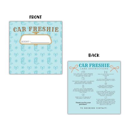 Teal Cowgirl Boots Rope Cardstock Inserts for Freshie Bags 30pk 5.6x5.6” Packaging Care Instructions Ideal for Sacks 6” Square Backers for Customers Country Chic
