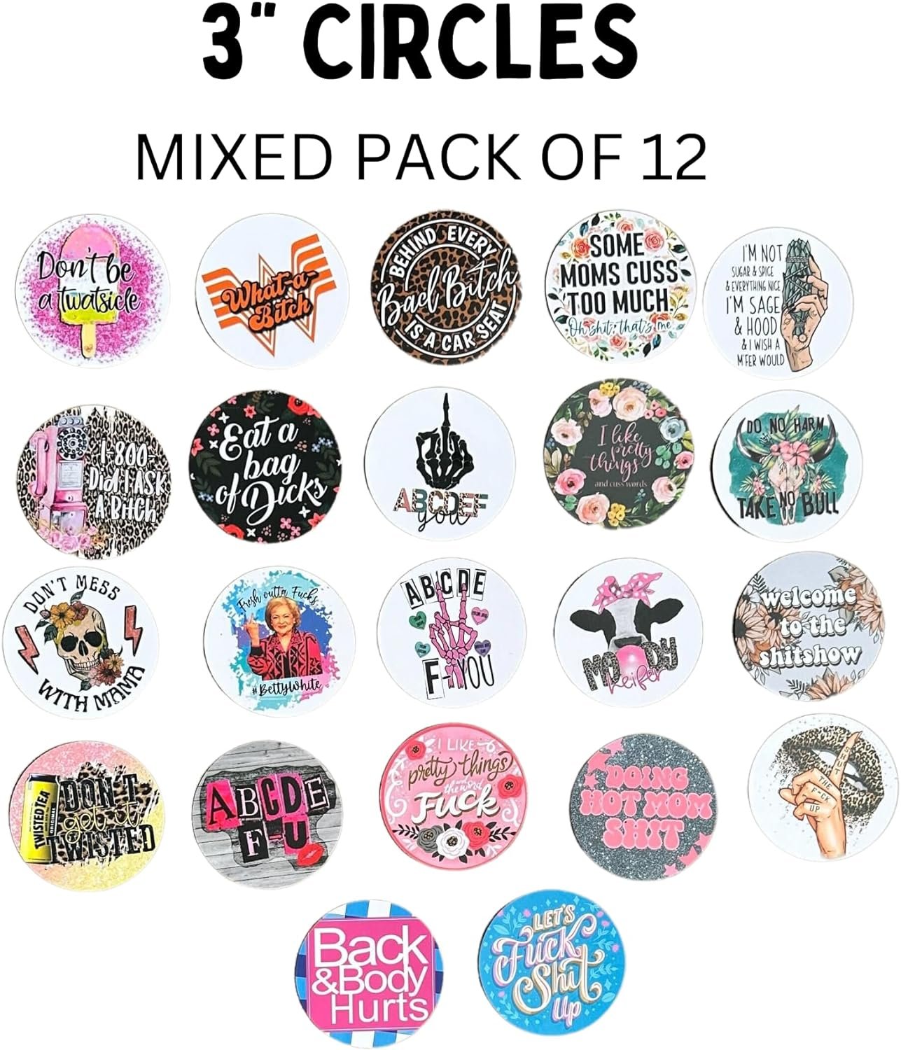 Inappropriate Mom Freshie Cardstock Cutout Rounds 3” inch | 12 pk Mixed Scented Aroma Beads for Car Freshie Mama Designs Inserts Cussing Middle Finger