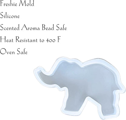 Elephant Freshie Silicone Mold for Scented Aroma Beads Car Candle, Soap Oven Safe to Bake Heat Resistant to 400 F 3.8 x 3.8 x 1” inch
