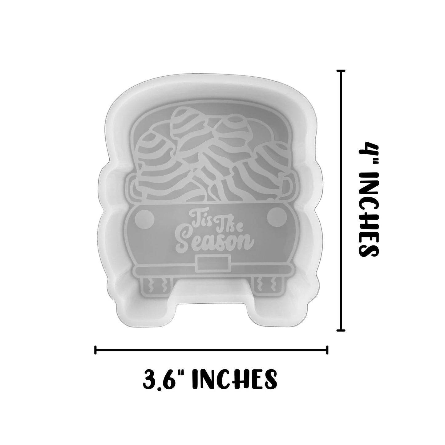 ‘Tis The Season Truck with Little Christmas Tree Treat Freshie Car Silicone Mold 3.6x4x0.8 White Tree with Red and Green Sprinkles Debbie