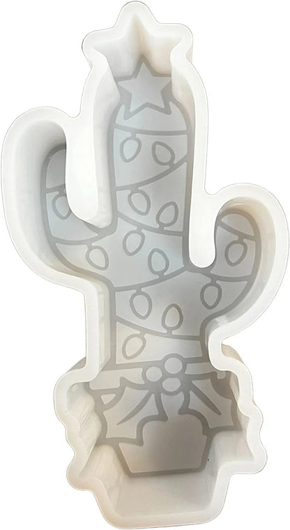 Christmas Cactus with Light in Pot Holiday Freshie Silicone Mold Heat Resistant Baking Scented Aroma Beads Freshie Supplies 5x2.5” inches