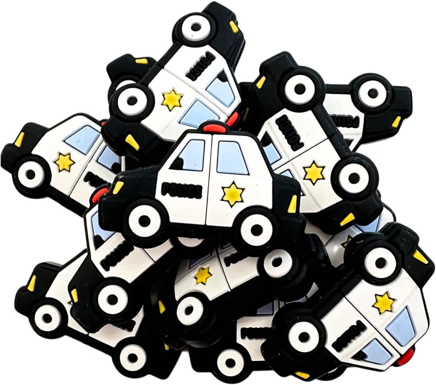 Police Car Officer Blue Line Silicone Focal Bead | 12 Pack Law Enforcement for Freshie Hangers Beaded Pens 1.4” Wholesale Bulk Keychain Brushes