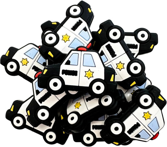 Police Car Officer Blue Line Silicone Focal Bead | 12 Pack Law Enforcement for Freshie Hangers Beaded Pens 1.4” Wholesale Bulk Keychain Brushes