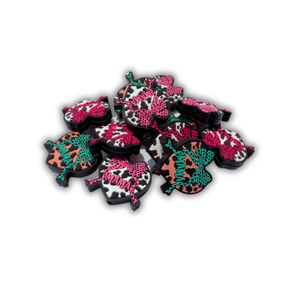 Bow Cow Print Western Style Mama and Heart Shaped Silicone Focal Bead 3cm 12pk Mixed Colors 4pcs Each Design Dog Mom for Beadable Pens Keychains Freshie Hangers