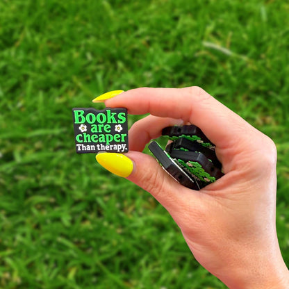 Books Are Cheaper Than Therapy Silicone Focal Bead 12pk Bulk 0.95x1.15” Beadable Pens Black Green Daisy Bookworm Reader Gift Lover