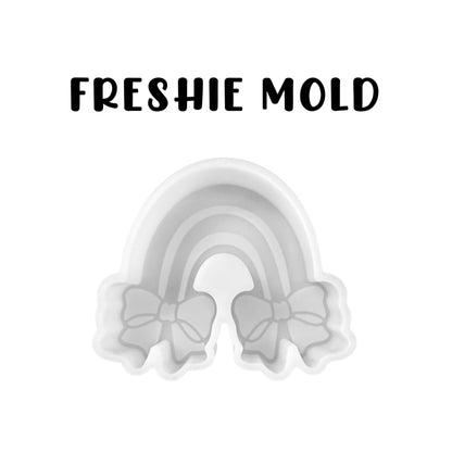 Rainbow with Bows for Clouds Silicone Car Freshie Mold 4x3.5” Scented Aroma Beads Girly Pride Freshener Era Unique Candle Colorful