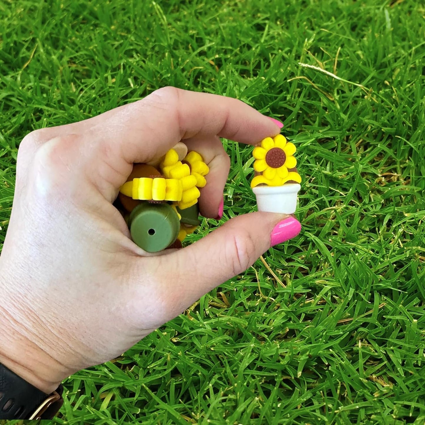 Sunflower Silicone Focal Bead Set | 12 Pc Mixed Pack Boho Colors Summer Succulent Green Potted Flower Bulk Wholesale for Keychain Making Kit Pen Freshie Hanger