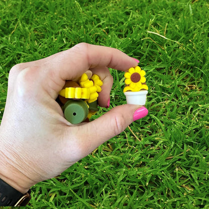 Sunflower Silicone Focal Bead Set | 12 Pc Mixed Pack Boho Colors Summer Succulent Green Potted Flower Bulk Wholesale for Keychain Making Kit Pen Freshie Hanger