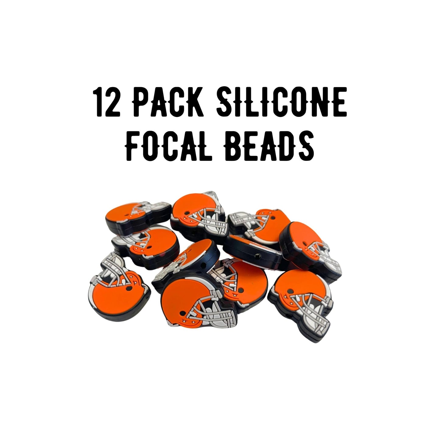 Cleveland Focal Bead Sports Football Helmet 12pk 1.14” for Bulk Keychains Silicone Charm Beadable Pens Freshie Hangers Logo Orange