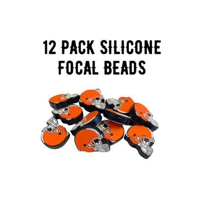 Cleveland Focal Bead Sports Football Helmet 12pk 1.14” for Bulk Keychains Silicone Charm Beadable Pens Freshie Hangers Logo Orange