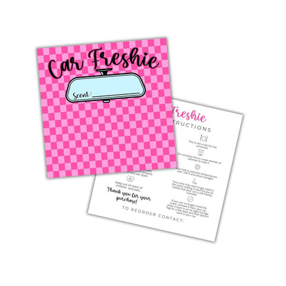 Pink Checkered Cardstock Inserts for Freshie Bags 30pk 5.6x5.6” Packaging Care Instructions Ideal for Sacks 6” Square Backers for Customers Minimalist