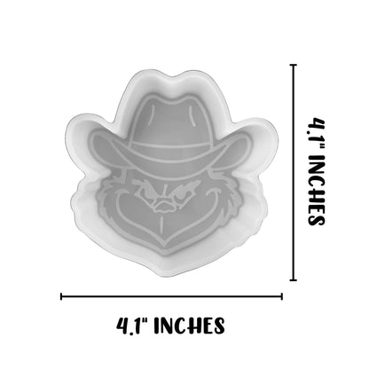 Grouch in Cowboy Hat Green Monster Stole Christmas Car Freshie Silicone Mold 4.1x4.1x0.8” Aroma Beads Holiday DIY Rounds Cardstock Oven Safe