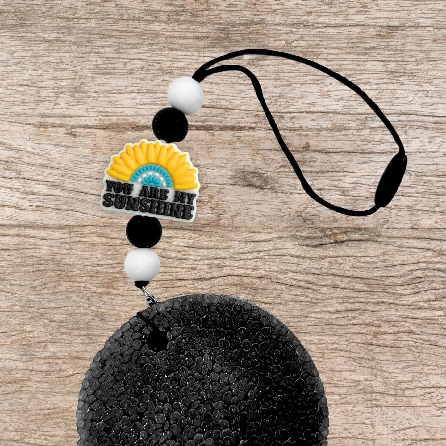 You Are My Sunshine Focal Bead Silicone Sunflower 12pk 1.2x0.95” Teal Turquoise Beadable Pen Bulk  Phrase Saying DIY Charm Keychain